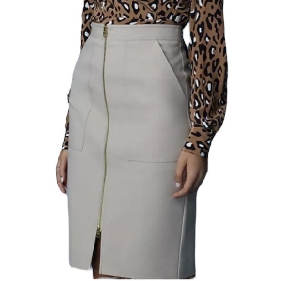 Diane Von Furstenberg Khaki Stretch Patch Pocket Zip Front Midi Pencil Skirt   4 - Picture 2 of 15